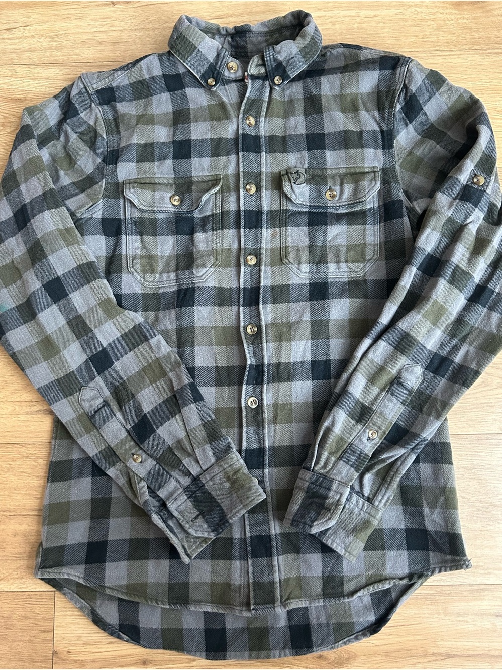 Fjallraven Skog Heavy Flannel Button Down Shirt Men’s XS Slim Fit gray green